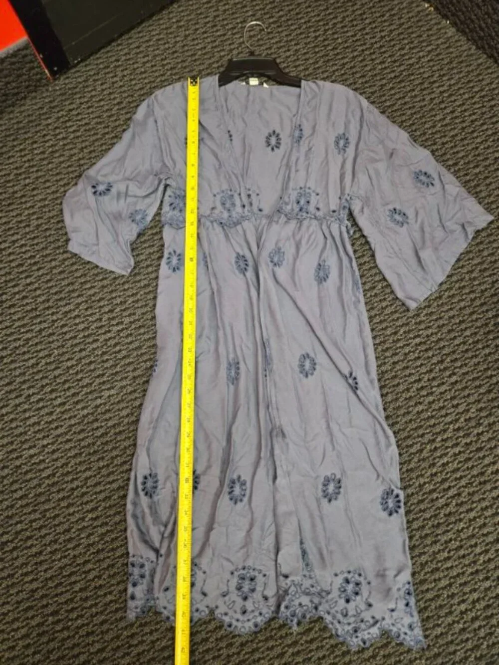 American Eagle Boho Floral Embroidered Kimono Cardigan Blue Gray XS S - Picture 6 of 9